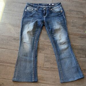 Miss Me Medium Blue Flare Jeans with Contrast Stitching